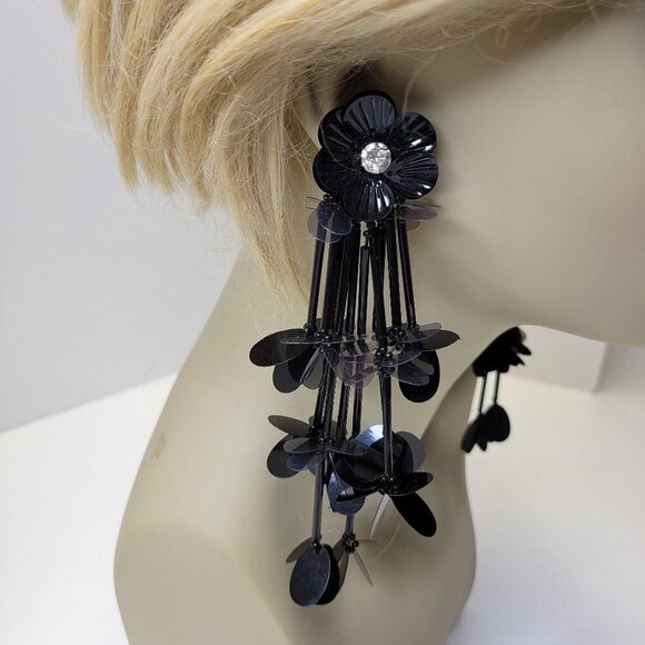 Shoulder Duster Sequin Black Lightweight Earrings - Picture 1 of 9